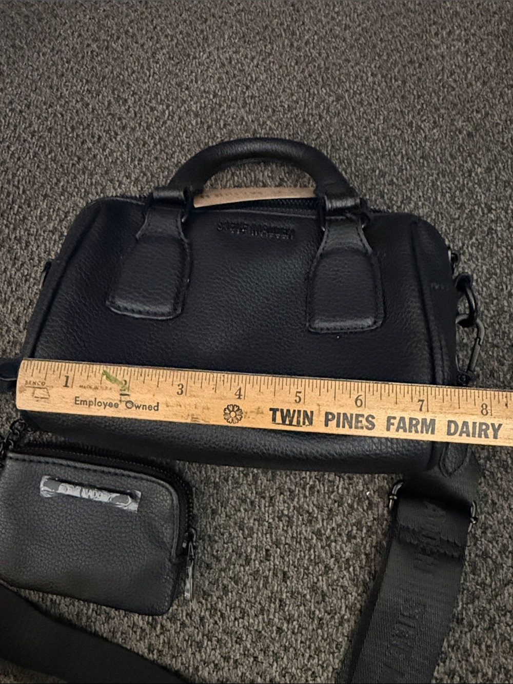Steve Madden Black Pebbled Leather Mini Barrel  w/Strap and coin purse new - Picture 11 of 13